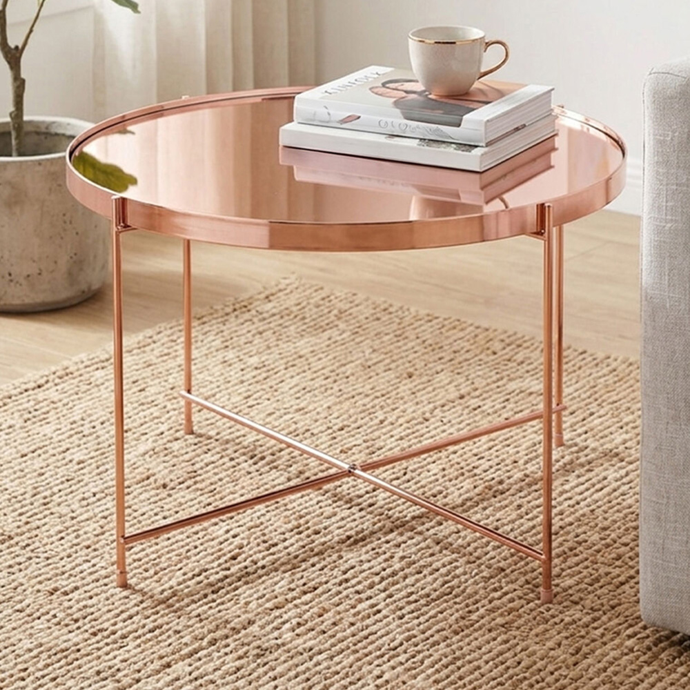 Premier Housewares Allure Pink Large Mirrored Side Table Image 1