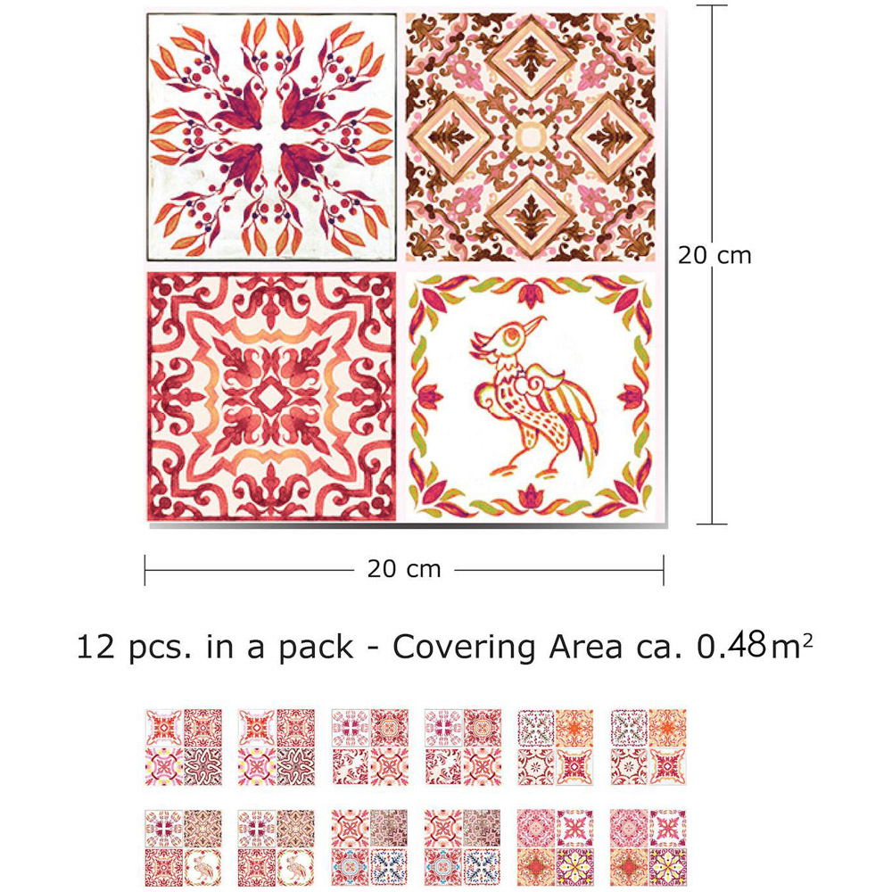 Walplus Moroccan Mosaic Rose Red Tile Sticker 12 Pack Image 6