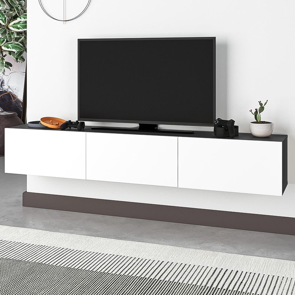 Decortie Francy 3 Door Anthracite and White Wall Mounted TV Unit Image 1