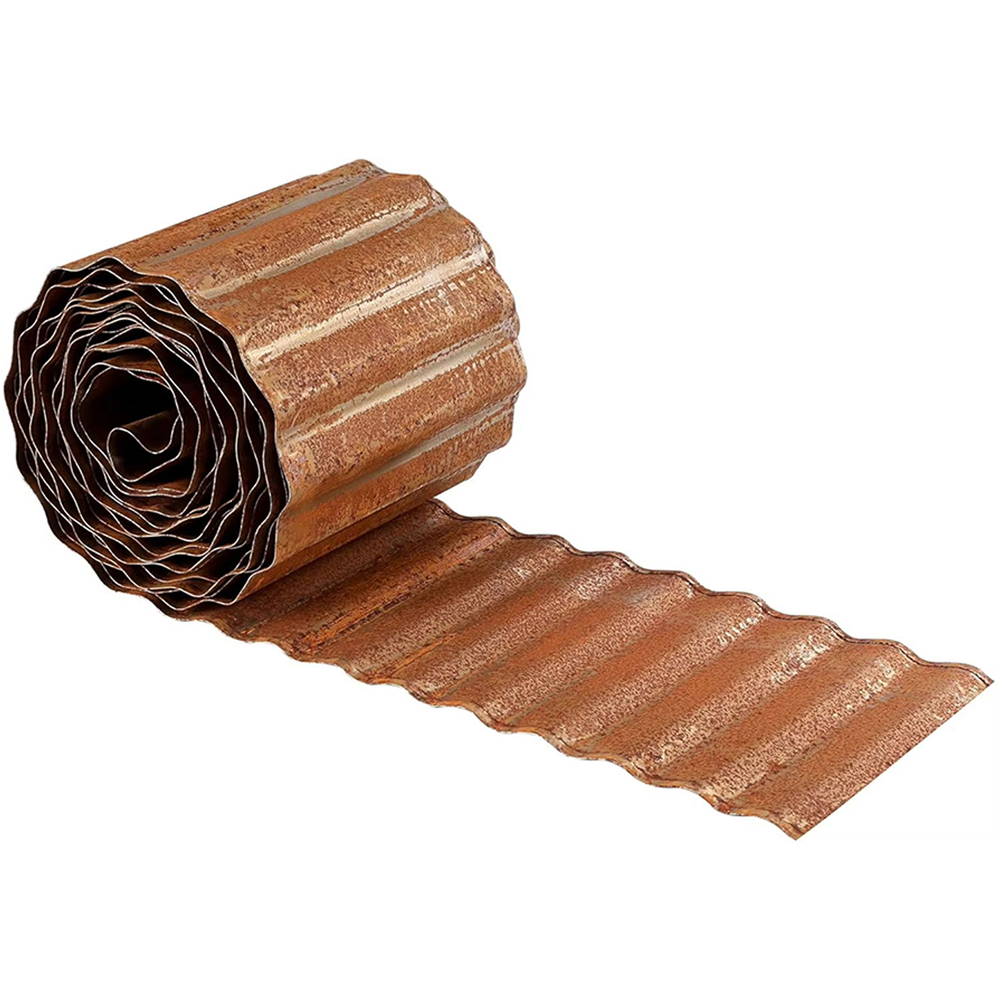 Living and Home 6m x 20.5cm Brown Metal Corrugated Flexible Garden Edging Image 1