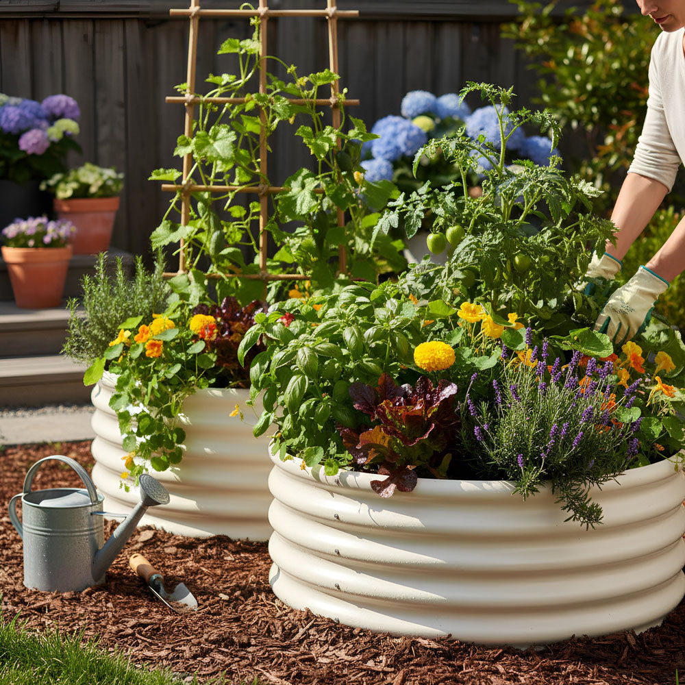 Harbour Housewares Ivory Round Raised Garden Bed 120 x 45cm 2 Pack Image 4