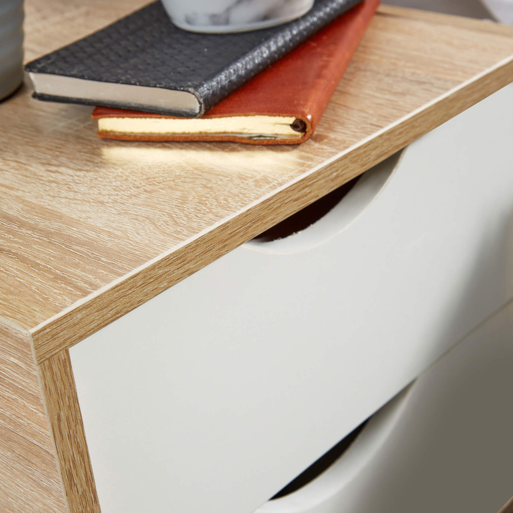Home Source Boden 2 Drawer White and Oak Bedside Table Image 3