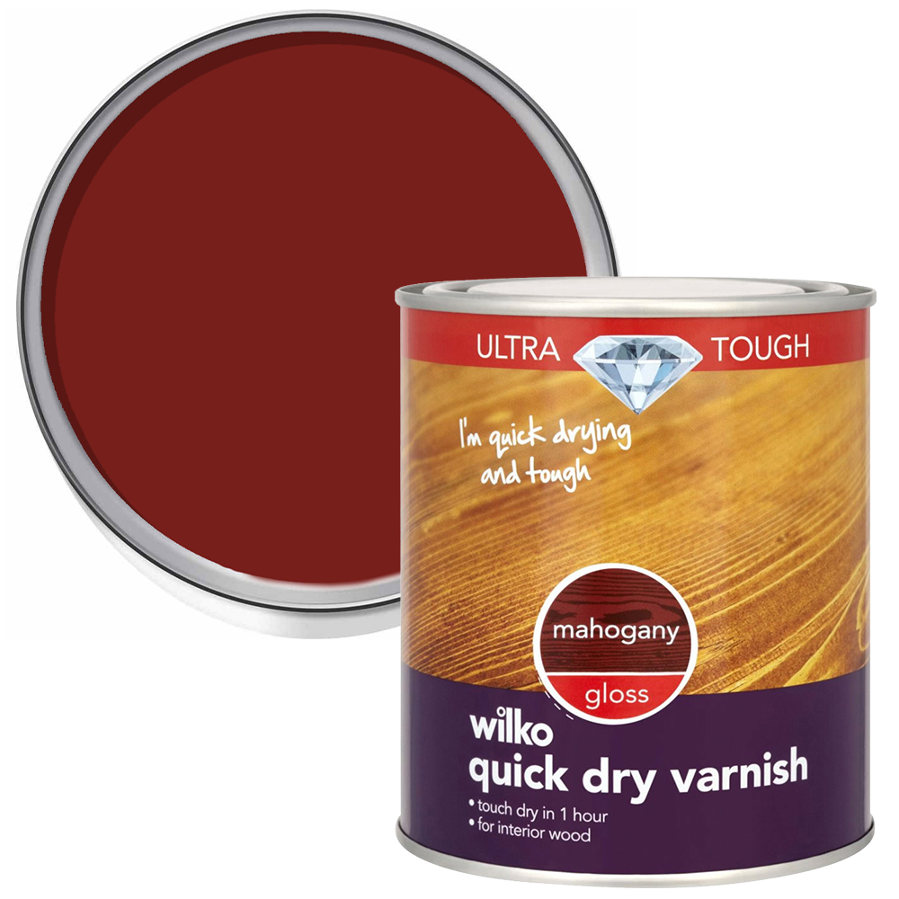 Wilko Ultra Tough Quick Dry Mahogany Gloss Varnish 750ml Image 1