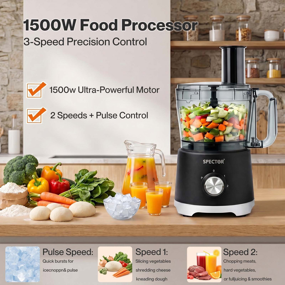 Spector Black 2.5L 2-Speed Food Processor 1500W Image 8