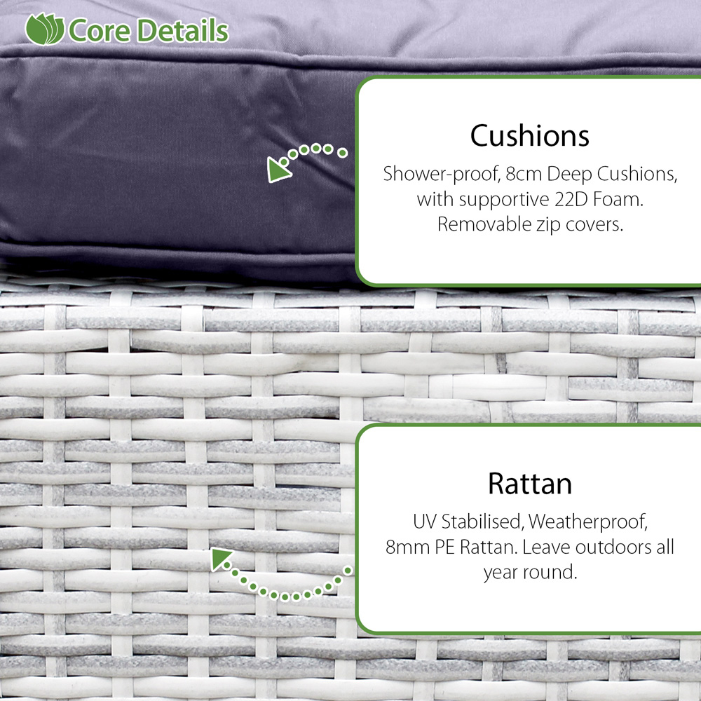 Oseasons Malta 10 Seater Sandy White and Deep Purple Rattan U-Shaped Sofa Set with Firepit Image 3