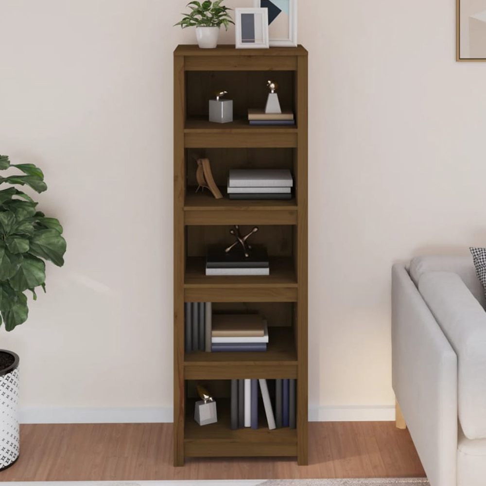 vidaXL 5 Shelf Honey Brown Solid Pine Wood Bookcase Image 1