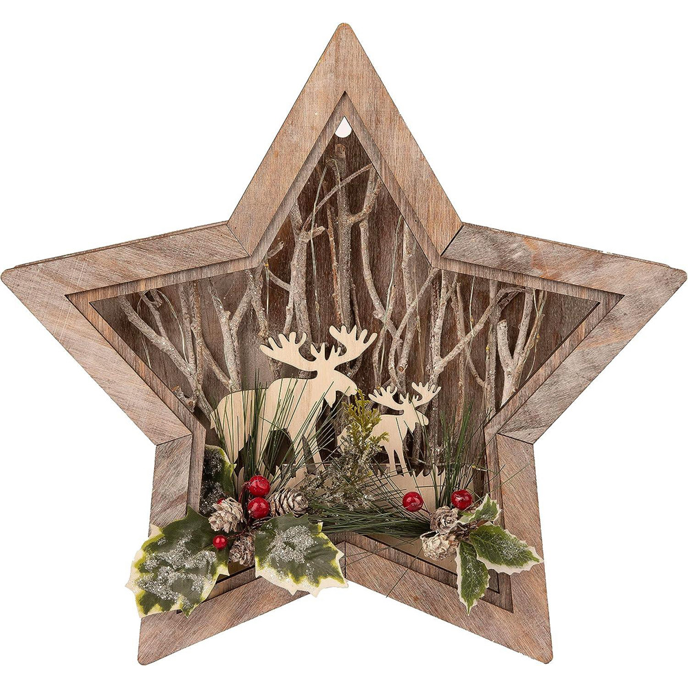 Shatchi Wooden LED Star Shape Reindeer Scene 38cm Image 1