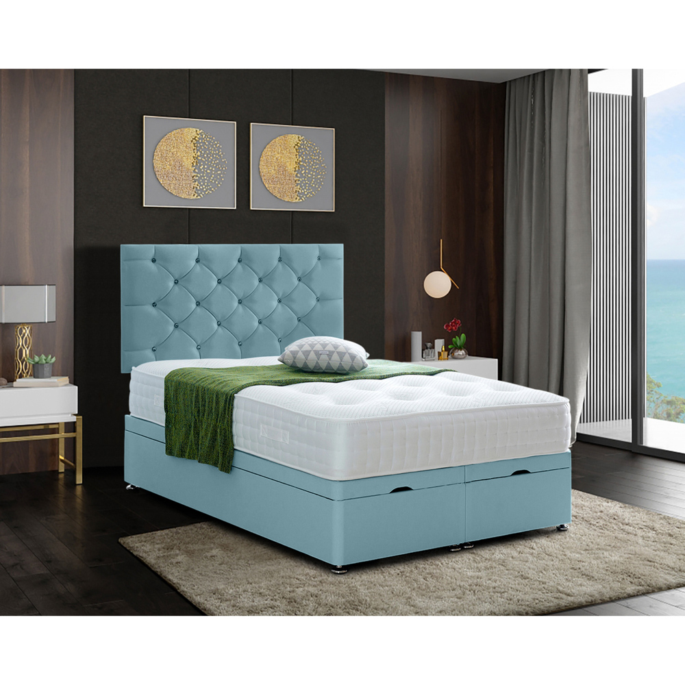 Eleganza Home Resthaven Double Duck Egg Plush Velvet Divan Ottoman Bed with Headboard Image 2