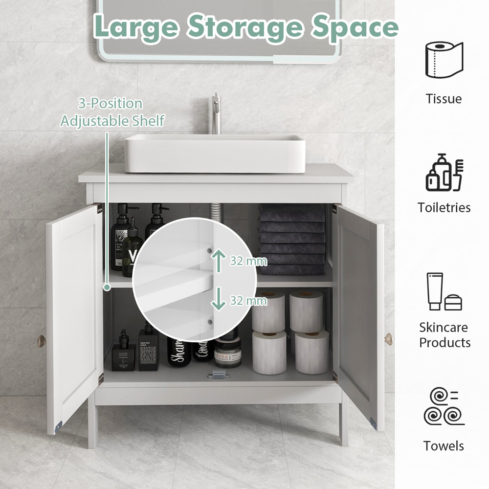 Costway 2 Door White Bathroom Vanity Sink Cabinet Image 6