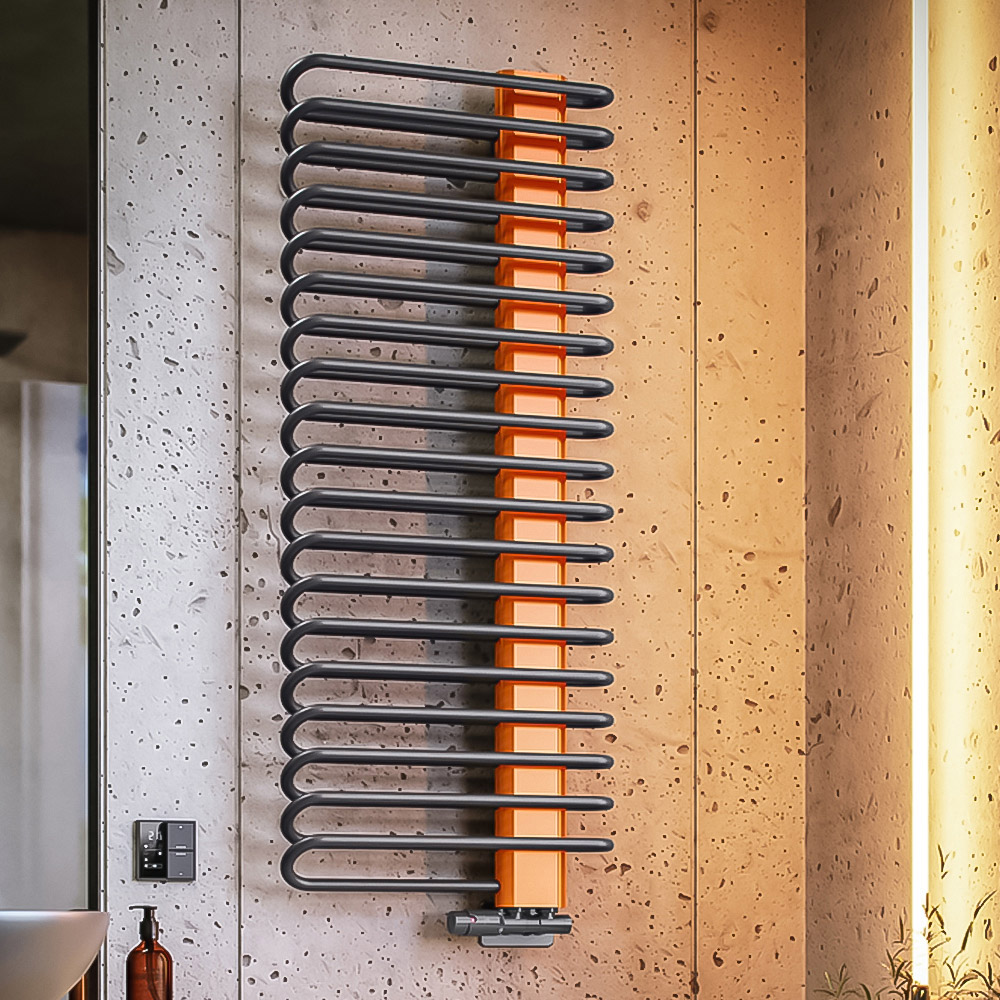 Terma Michelle 2459BTU Graphite and Orange Heated Towel Rail 1200 x 500mm Image 2