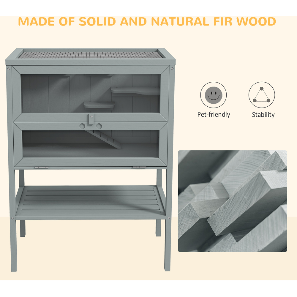 PawHut Grey Wooden Hamster Cage with Storage Shelf Image 7
