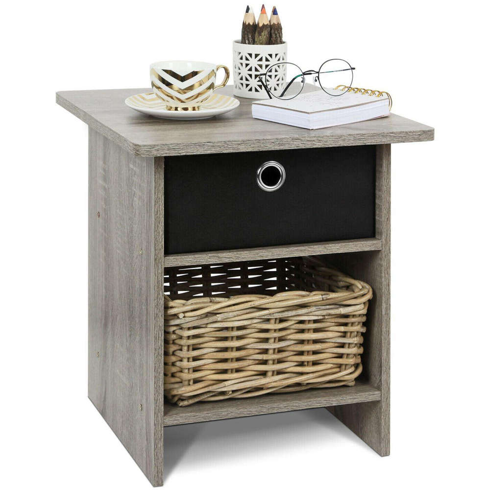 Walplus Dario Single Drawer Single Shelf Grey and Black French Oak End Table Image 4