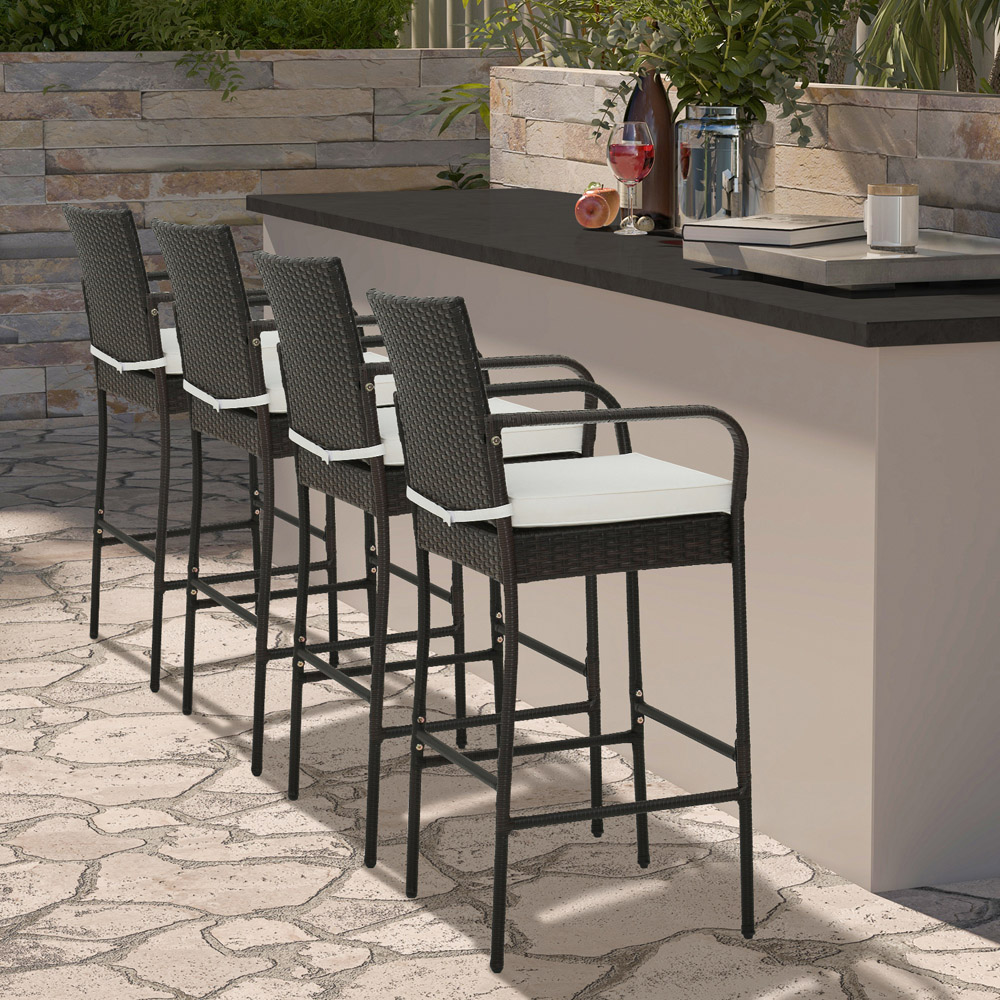 Costway PE Rattan Patio Wicker Barstools Set of 4 Image 3