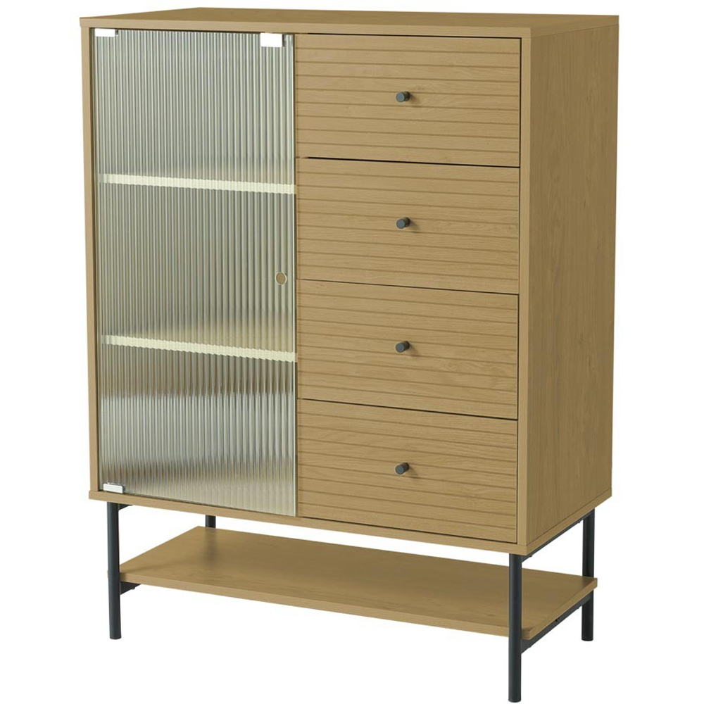 H&O Direct Single Door 4 Drawer Single Shelf Fluted Glass Wooden Storage Cabinet Image 2