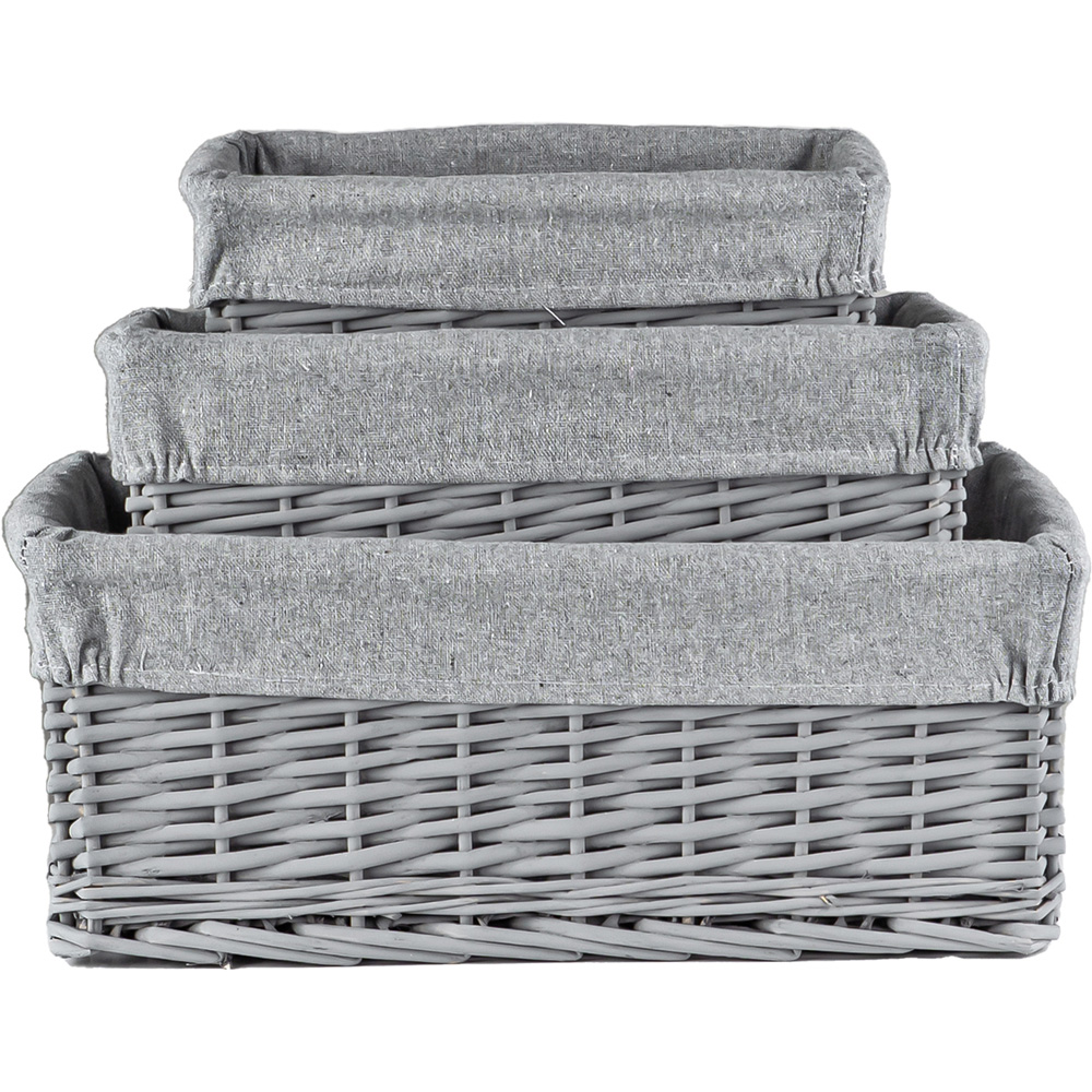 Innoteck Essentials Grey Wicker Storage Basket with Cloth Lining 3 Pack Image 2