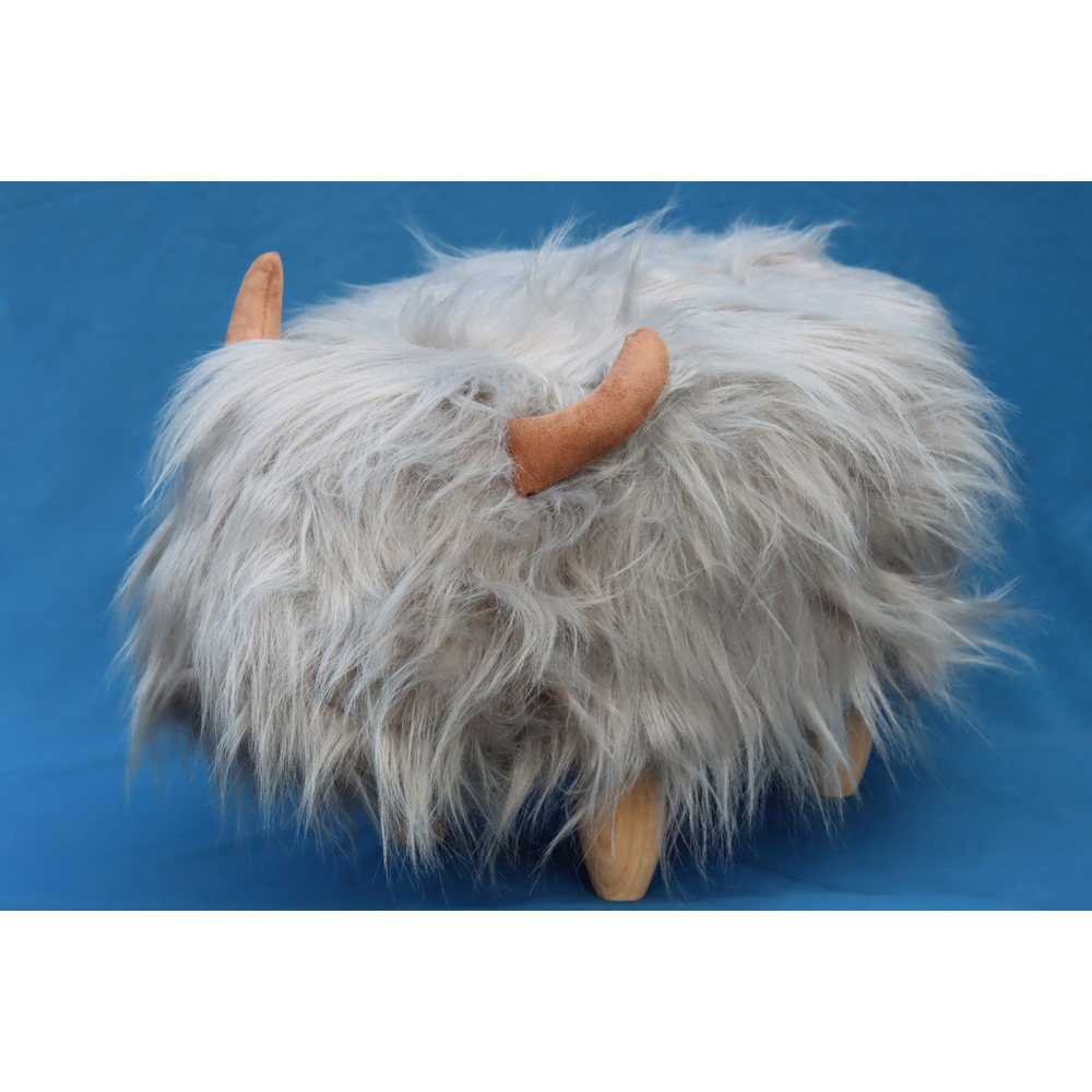 Gardeco Georgette The Highland Cow Pale Grey Synthetic Fur Footstool Image 2
