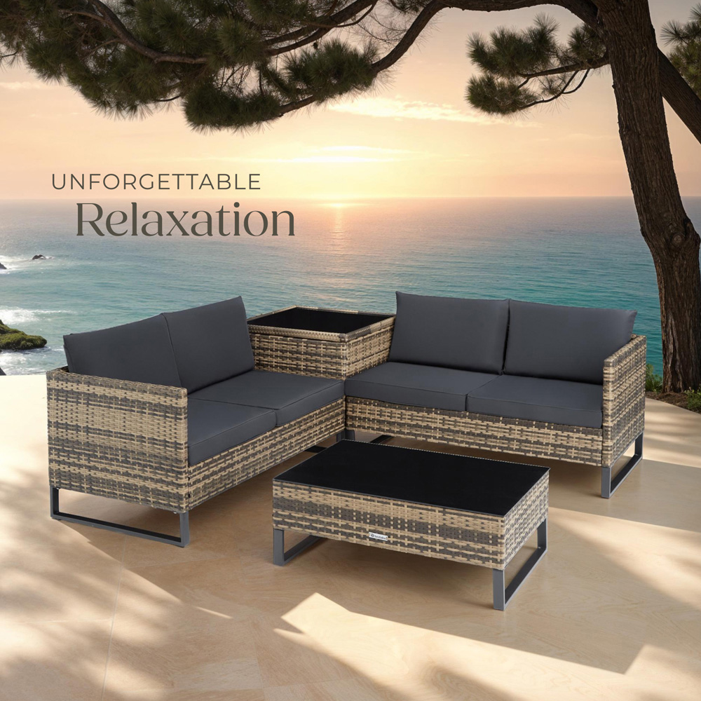 tectake Ostuni 4 Seater Natural Rattan Garden Lounge Set with Storage Box Image 8