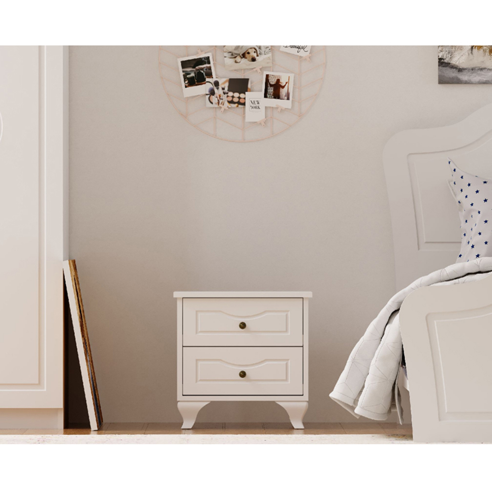 Evu ANNE 2 Drawers White Bedside Table Image 3