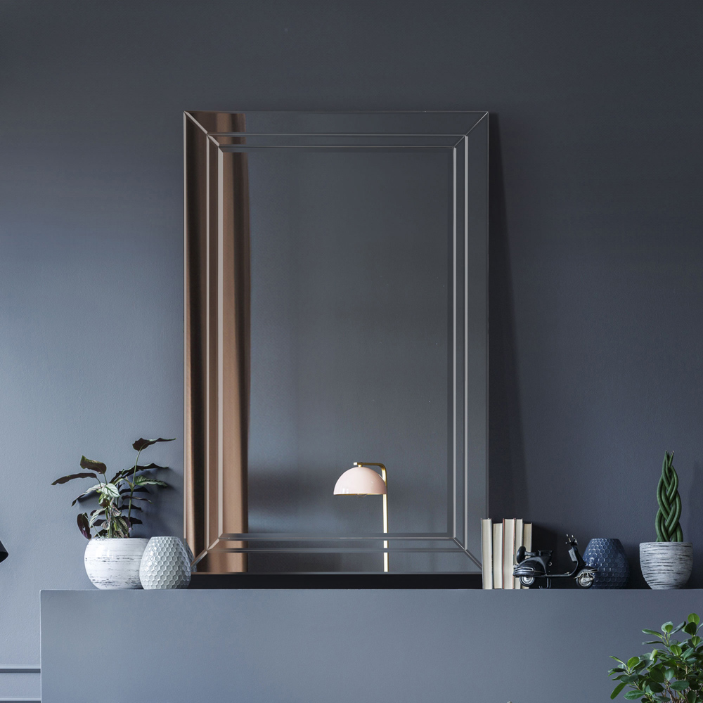 Langley Modern Double Edge Bevelled All Glass Wall Mirror 100 x 70cm Image 2