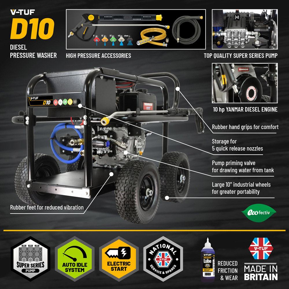 V-TUF D10 10HP Yanmar Diesel Pressure Washer 170Bar with Gearbox Pump Image 5