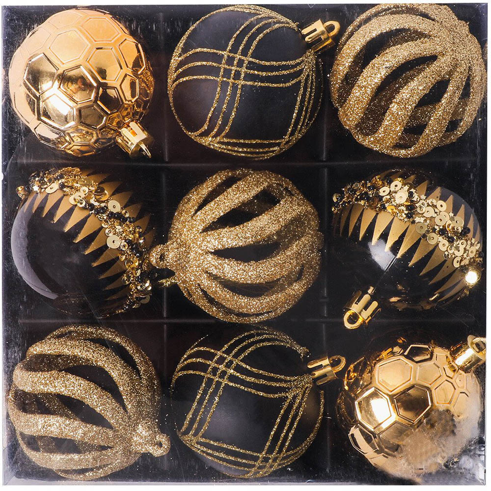 Pack of 9 Chic Noir Baubles - Black Image