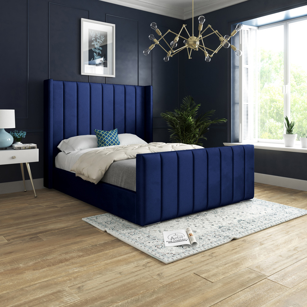 DS Living Oxford Super King Size Blue Soft Plush Velvet Bed Frame Image 4