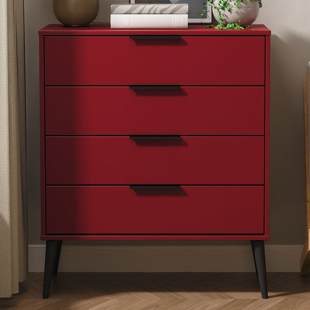 Crowndale Hong Kong 4 Drawer Red Matt Chest of Drawers Ready Assembled Image 1