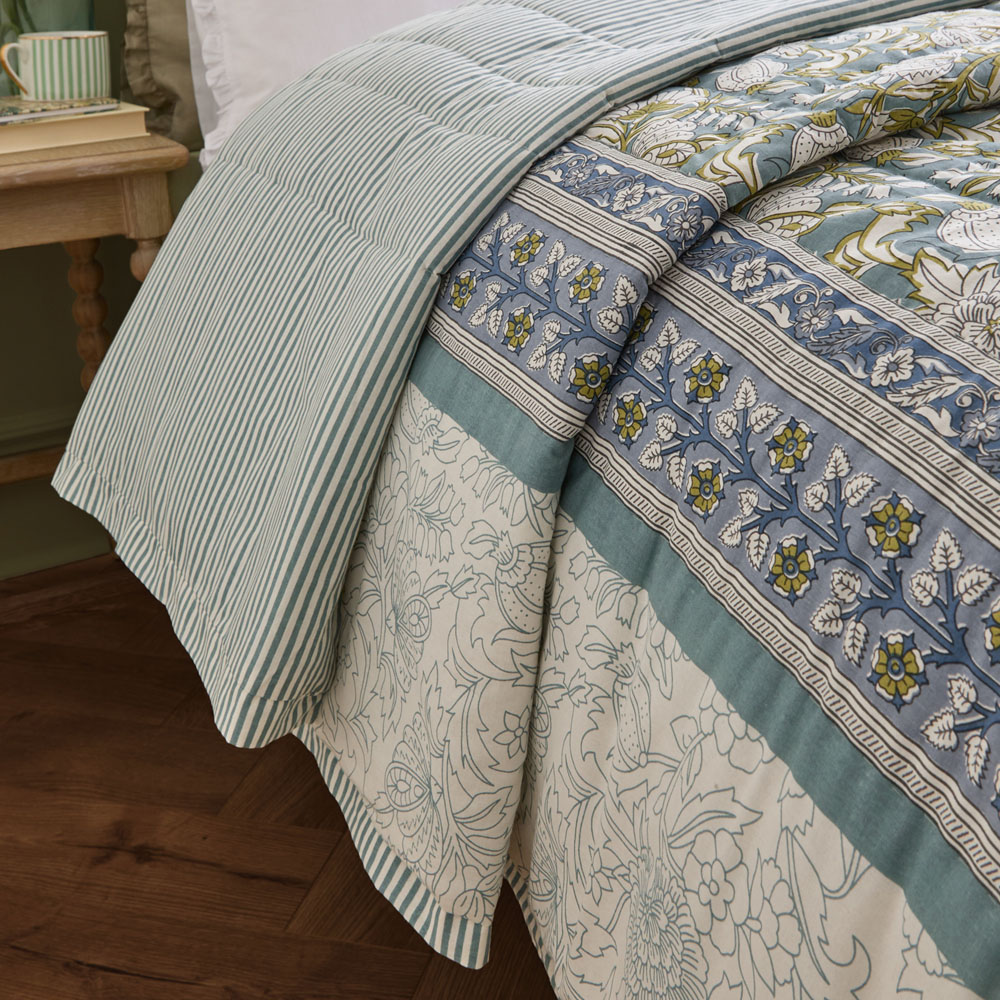 Wylder Anabelle Blue Nature Cotton Reversible Bedspread 240 x 260cm Image 3