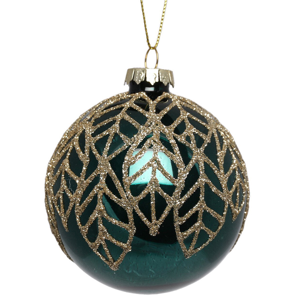 Emerald Glitter Leaf Bauble - Emerald Image 3