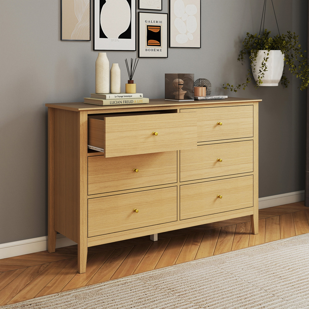 Core Products Henley 6 Drawer Oak Effect Double Wide Chest of Drawers Image 7