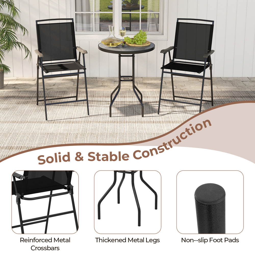 Costway 2 Seater Outdoor Bar Table and Chair Set with Umbrella Hole and Footrest Image 5