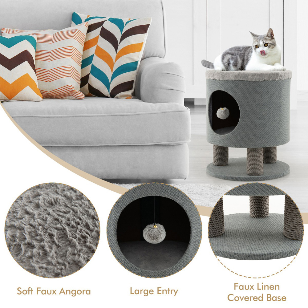 Costway Grey Cat Condo Stool with Scratching Posts Image 6