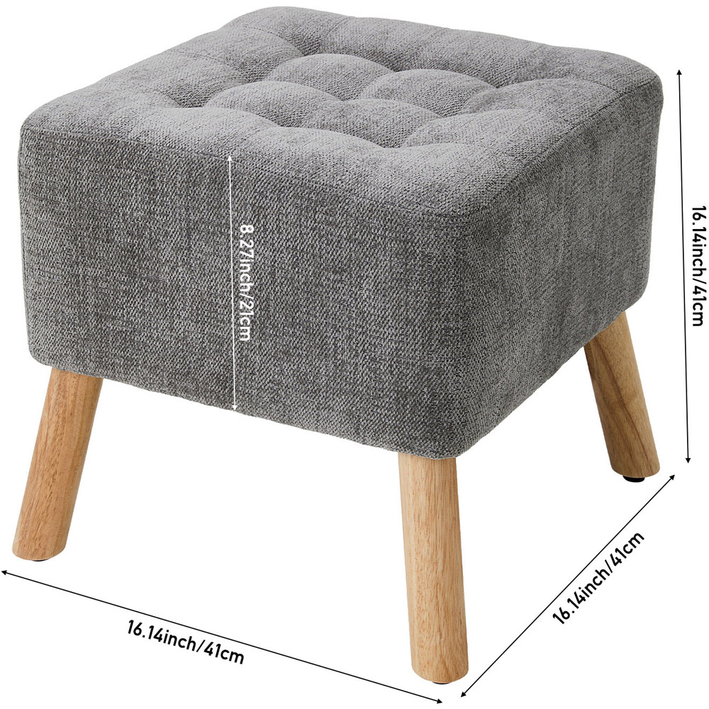 Living and Home Grey Chenille Button Tufted Square Footstool Image 9