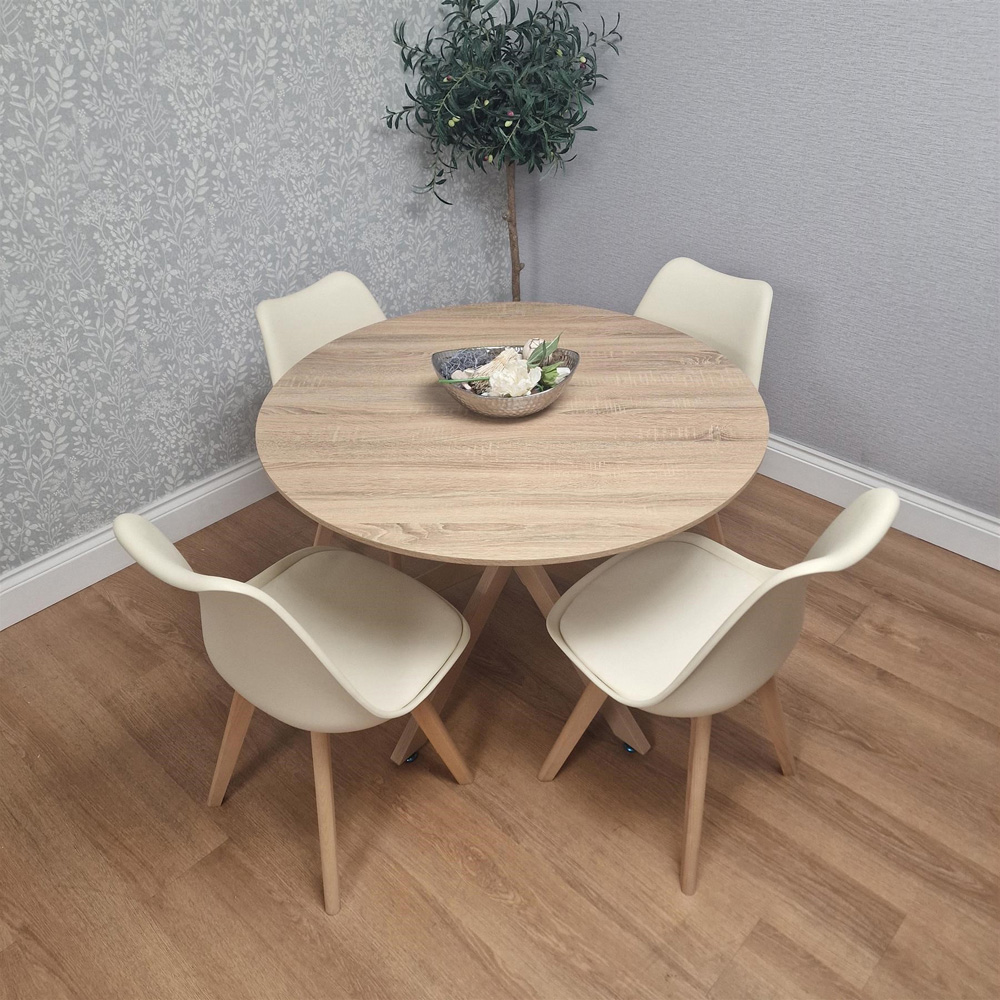 Kosy Koala 4 Seater Wood Effect Round Dining Set Cream Image 6