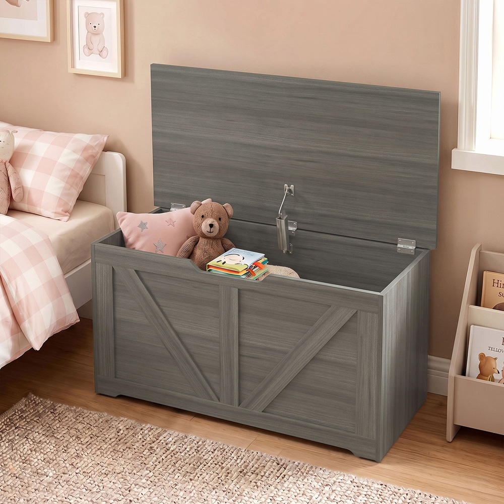 HOMCOM 100L Dark Grey Storage Trunk with Safety Hinge Image 3