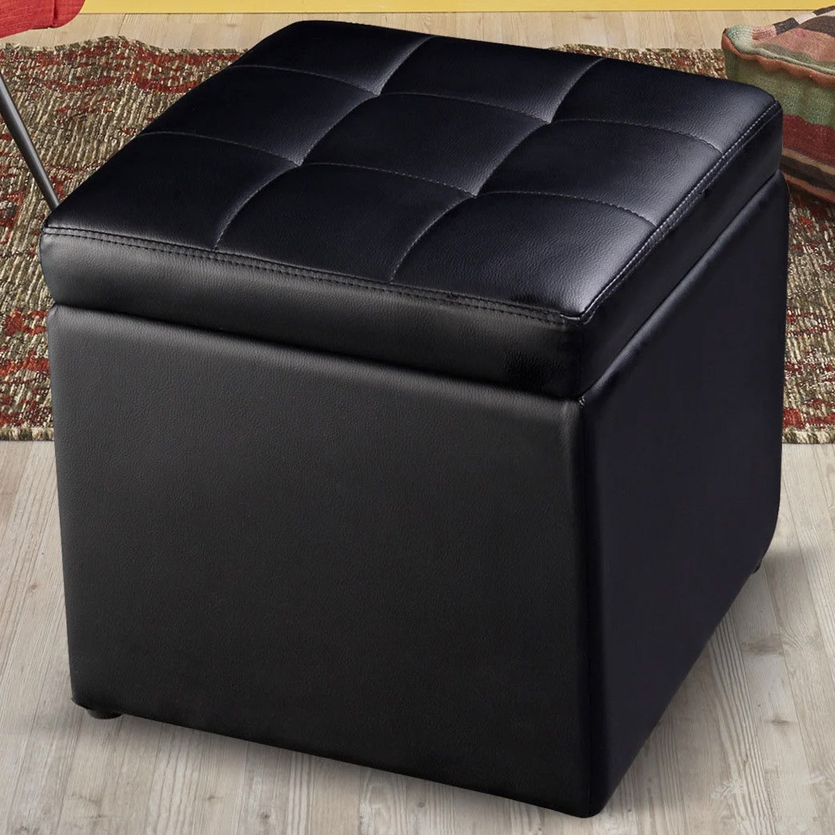 Costway Black Foldable Cube Storage Ottoman Wilko