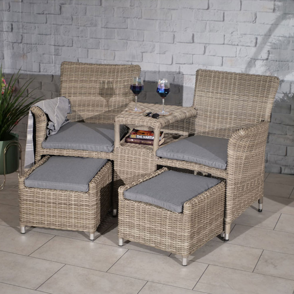 Royalcraft Wentworth 2 Seater Rattan Companion Seat with Footstools Image 1