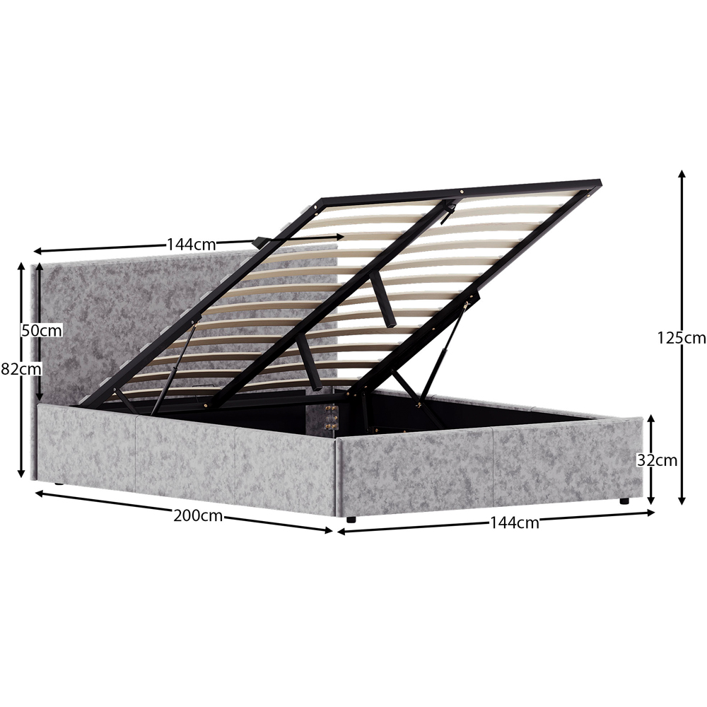 VIDA DESIGNS Veronica Double Silver Velvet Ottoman Bed with Gel Memory Foam Mattress Image 9