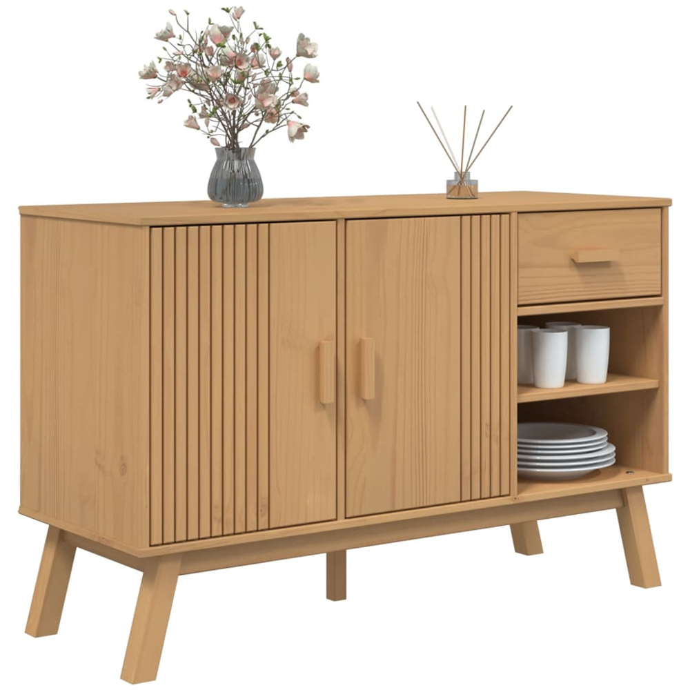 vidaXL 2 Door Single Drawer 2 Shelf Brown Pine Wood Sideboard Image 5