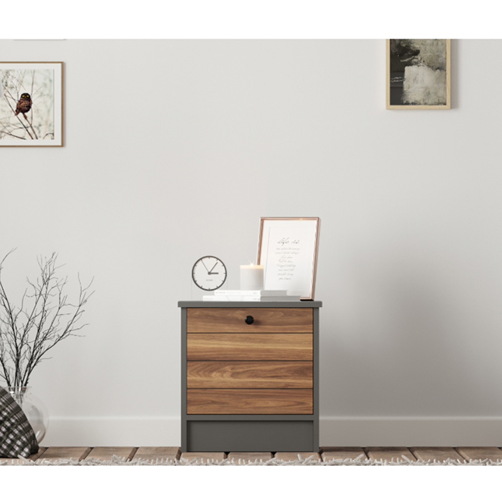 Evu MILANO Single Door Walnut and Anthracite Bedside Table Image 5