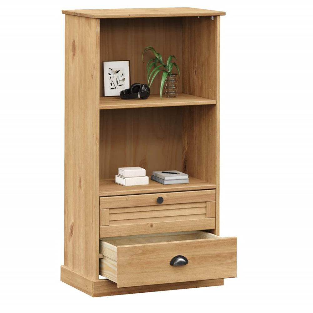 vidaXL Vigo 2 Drawer 2 Shelf Brown Solid Pine Wood Bookcase Image 3