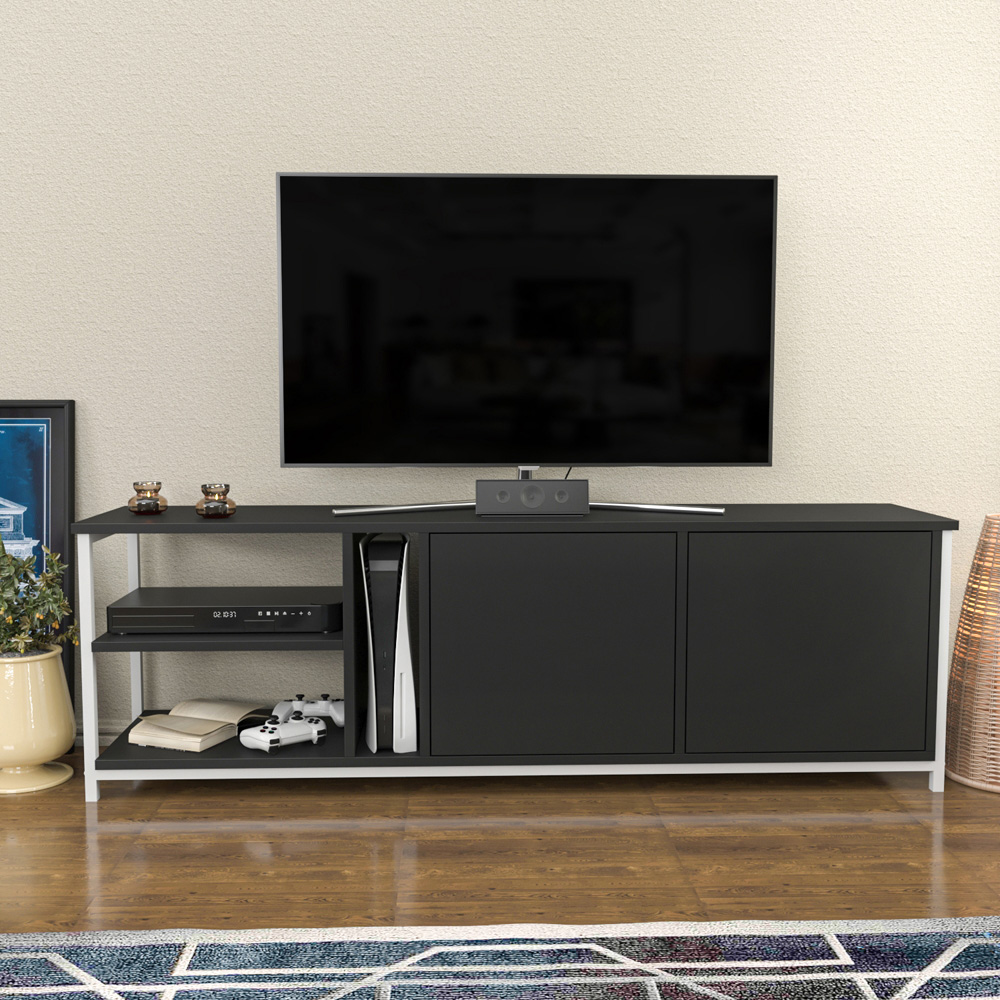 Decorotika Primrose 2 Door 3 Shelf White and Anthracite TV Stand for 72 inch TV Image 4
