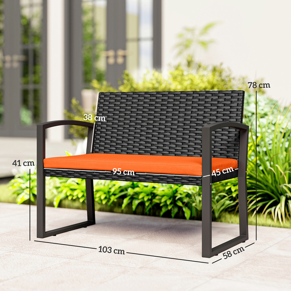 Outsunny 2 Seater Orange Resin Wicker Rattan Garden Bench with Cushion Image 9
