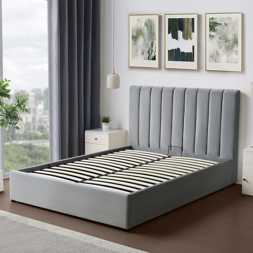 Brooklyn Corwin Double Grey Velvet Ottoman Bed Image 5