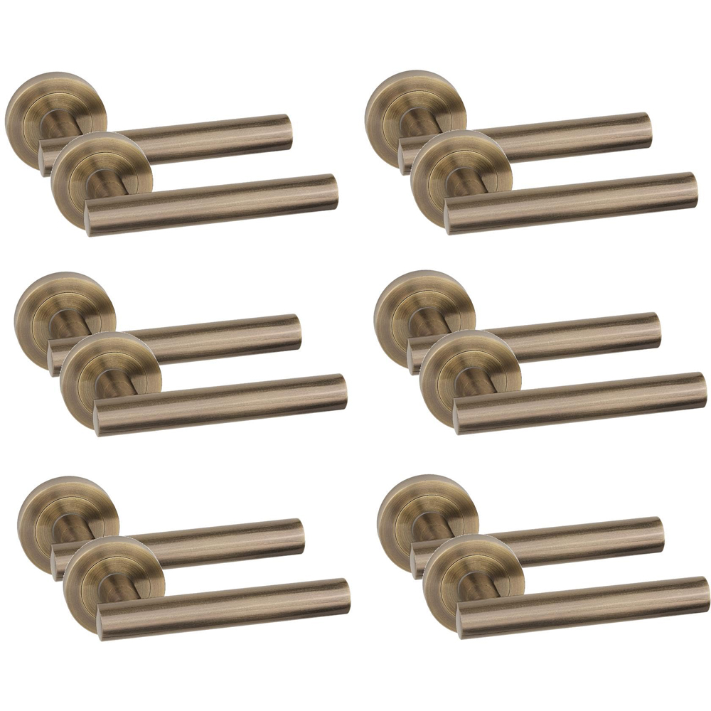 Golden Grace Antique Brass Straight T-Bar Door Handle with Spindle and Fixing 6 Pack Image 1