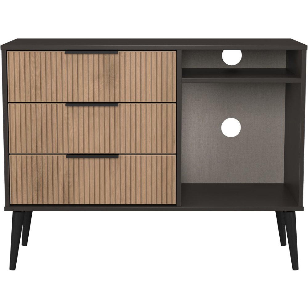 Crowndale Hong Kong 3 Drawer Slatt Effect and Graphite TV Sideboard Ready Assembled Image 2
