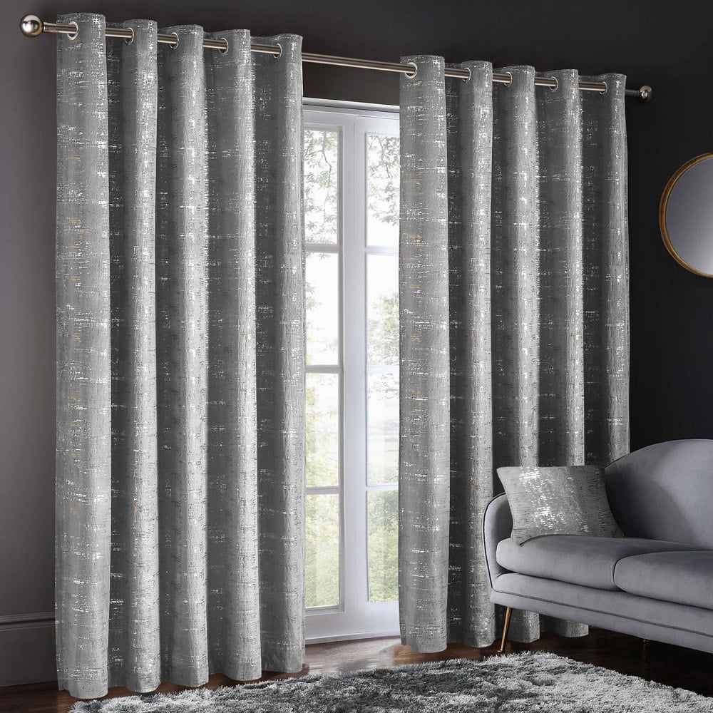 Intimates Warwick Silver Metallic Velvet Eyelet Curtains 168 x 223cm Image 1