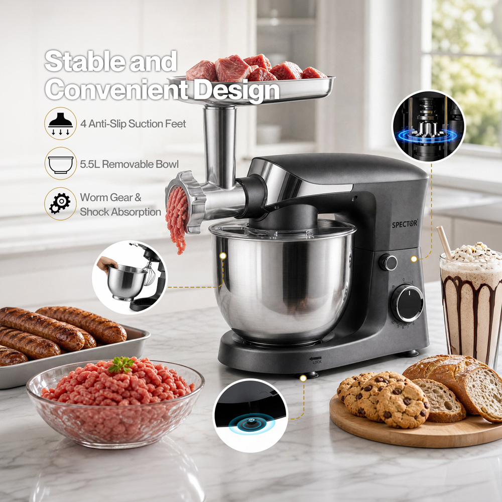 Spector MIX1004-SL-5D5L-UK 9-in-1 Food Mixer 5.5L 1500W Image 7