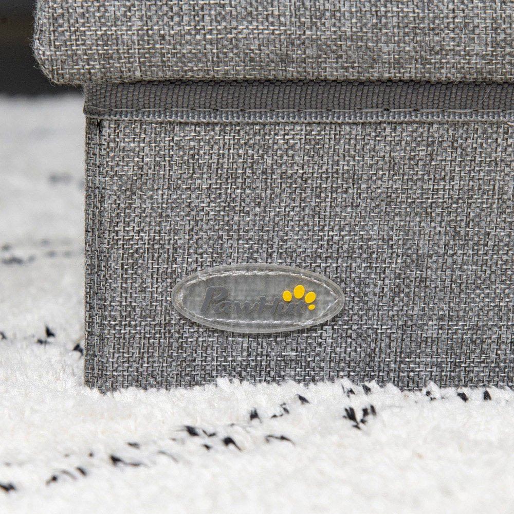 PawHut 3 Step Faux Linen Pet Stairs with Storage Image 3