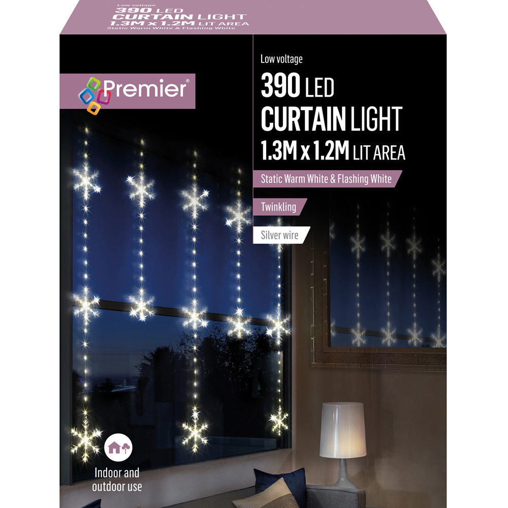 Premier 390 LED Warm White Snowflake Curtain Light Image 3